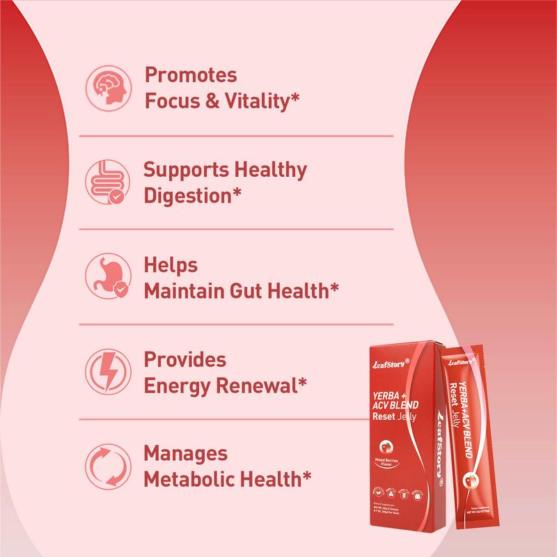 LeafStory Yerba + Apple Vinegar Reset Jelly (2 Sticks): Mixed Berry Flavor, Support Digestion, Gut Health, and Metabolism, Debloat, Natural Ingredients , Sugar-Free, Gluten-Free, Non-GMO, Gelatin-Free