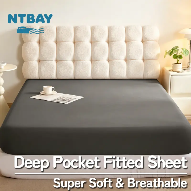 NTBAY Fitted Bed Sheet - Deep Pocket Fit Soft Comfy Bedding, Brushed Microfiber Breathable Wrinkle-Free Cover, All-Around Elastic Stays in Place, No Shrink, Chlorine-Free Bleach Safe, Tumble Dry Low, Oeko-Tex Certified