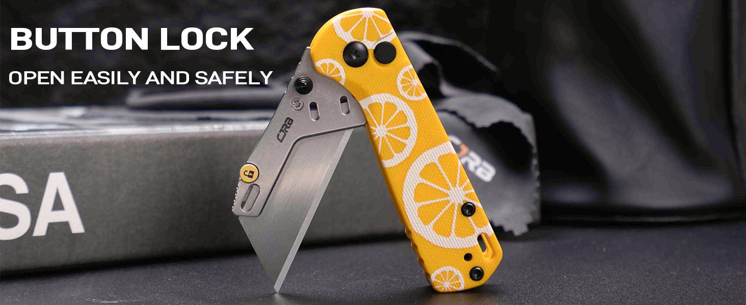 CJRB Boxer Folding Utility Knife, Quick Change Blade, Button Lock EDC Pocket Knife with G10 Handle, Mutitool Pocket Knife Includes 10PCS Total Blades for Everyday carry, Outdoor Camping and reusable foldable tool, lightweight tools, survival gear