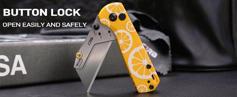 CJRB Boxer Folding Utility Knife, Quick Change Blade, Button Lock EDC Pocket Knife with G10 Handle, Mutitool Pocket Knife Includes 10PCS Total Blades for Everyday carry, Outdoor Camping and Daily Use