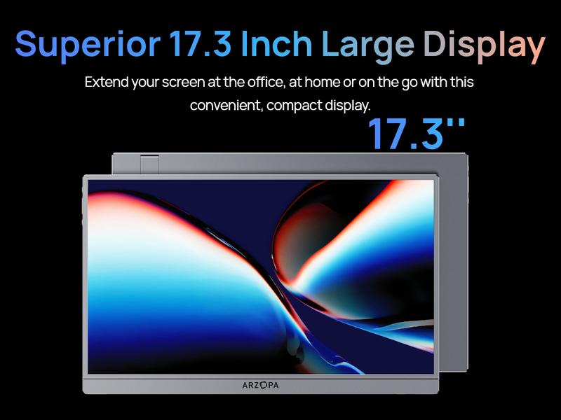 ARZOPA Portable Monitor 16.1"/17.3" FHD 1080P 60Hz/144Hz Laptop Screen Extender for PC Mac Xbox Switch PS5 iPhone IPS Display Computer Display HDR External Screen Game Workfromhome