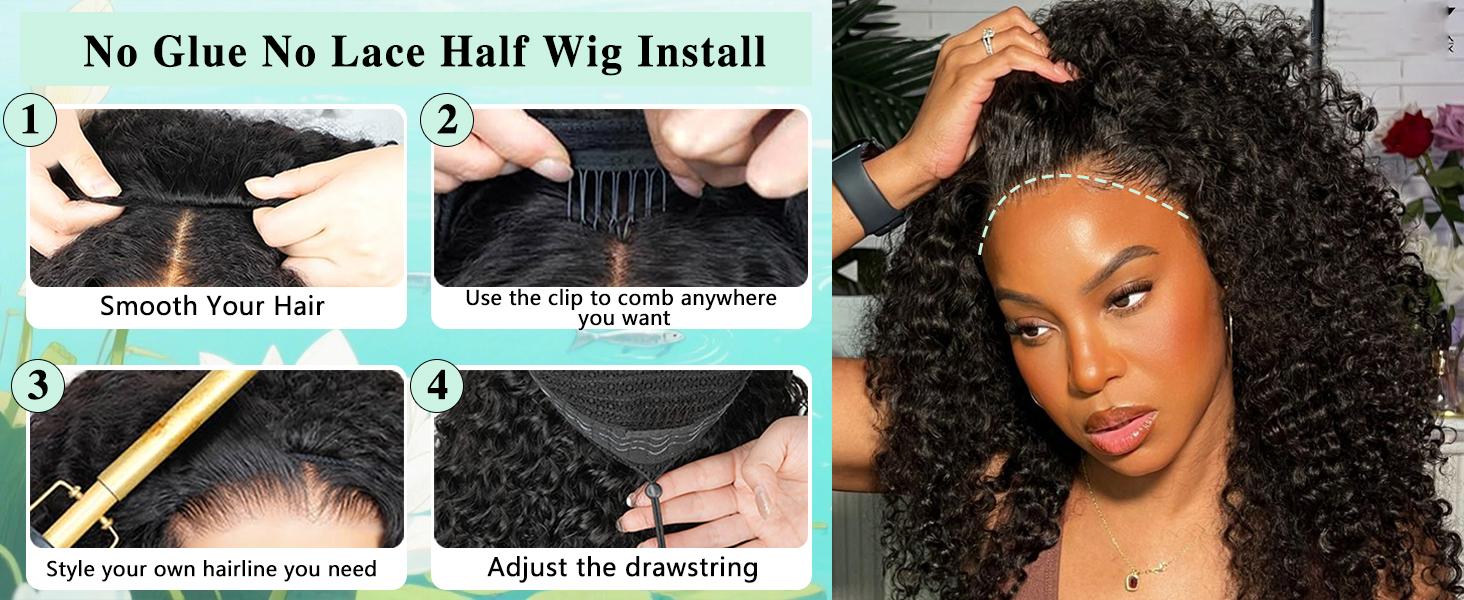 【LIVE-ONLY】VIPbeauty Half Wig Human Hair 200 Density Burmese Curly Half Wig Spiral Curly Ends 3 In 1 Seamless Flip Over Glueless Wigs Human Hair with Drawstring Beginner Friendly Curly Wig Headband Wig for Women Daily Wear