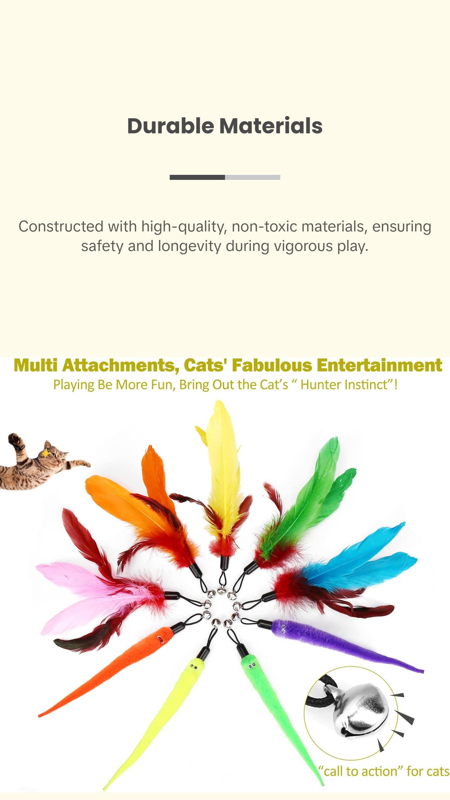 Interactive Cat Toys - Retractable Wand Toy and Feather Toys Refills for Indoor Cats to Chase and Exercise