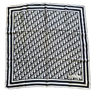 Pre-owned Christian Dior Blue And White Trotter Logo Square Silk Scarf With COA