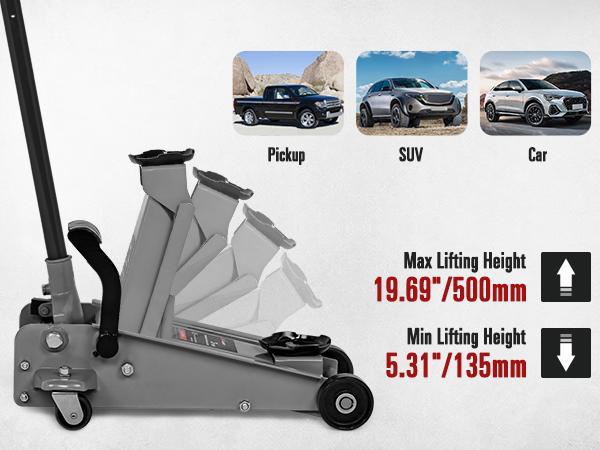 Nilight 3 Ton Floor Jack, Heavy-Duty Steel Car Service Jack with Quick Lift Pump, 5.31"-19.69" Lifting Range