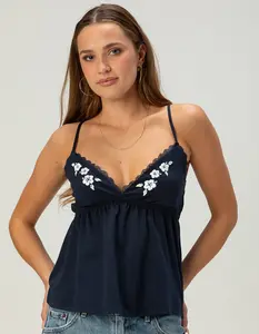 MADDEN GIRL Puff Print Womens Babydoll Top