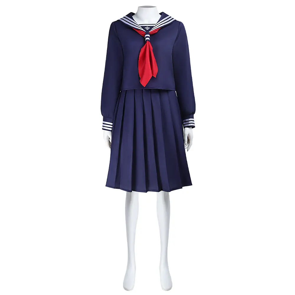 Hinako Shimizu Navy Sailor Uniform Cosplay Costume Set with Red Bow Tie for Comic Con