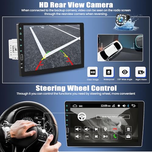 1080P Touch Screen Single Din Car Stereo,9 Inch 1 Din Car Radio with Mirror Link Bluetooth Hands-Free Call FM Radio Car Audio Support SWC USB EQ Backup Camera