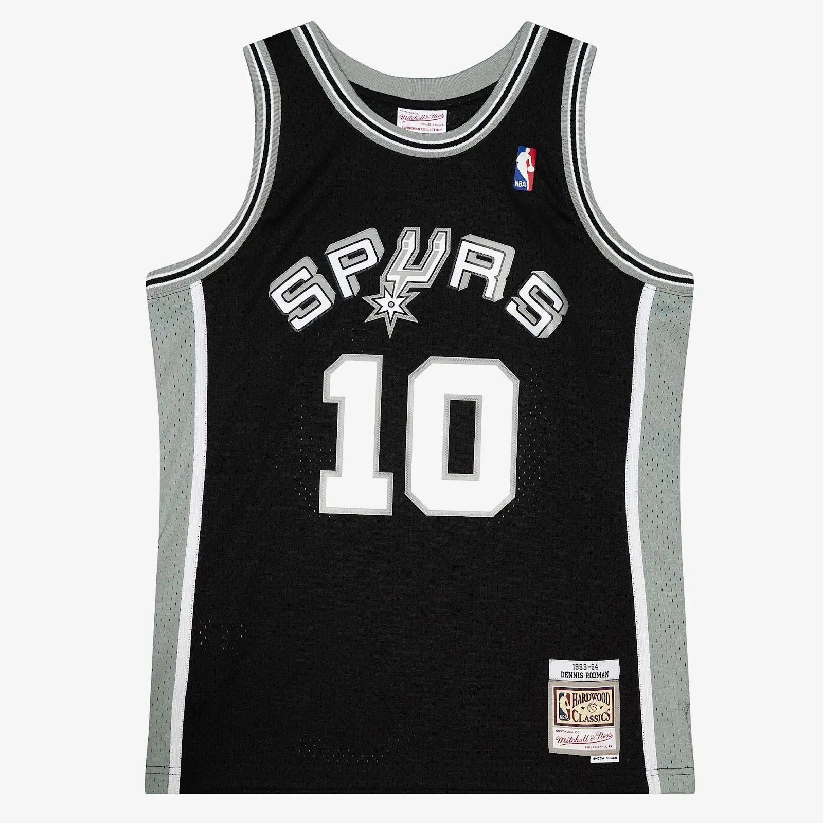 Mitchell & Ness Men's Dennis Rodman Black San Antonio Spurs 1993-1994 Short-Sleeve Swingman Jersey, Machine-Wash Casual Wear, Professional Sports Clothing