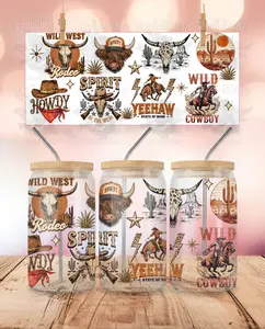 Western - Cowboy Spirit UVDTF Sticker Wrap For 16 oz Libbey Glass Cup
