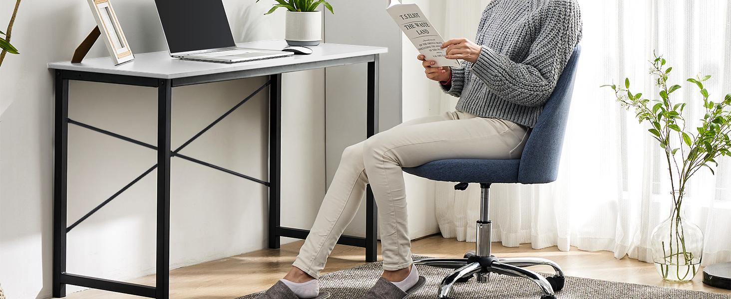 【Deal】SweetFurniture Small Computer Desk Home Office Desks Small Space Desk Study Table Modern Simple Style Table with Storage Bag and Iron Hook Bedroom