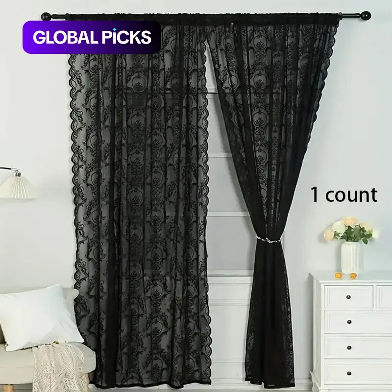Retro Pattern Textured Sheer Curtain, Window Drapes, Lightweight Curtains, Home Decoration Curtain, 1 Count Lightweight Lace Decorative Curtain for Home, Living Room & Bedroom, Home Decor Supplies #GLOBAL PICKS