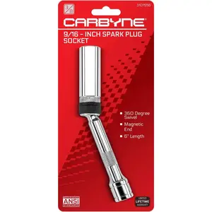 CARBYNE 9/16 in.Magnetic Swivel Spark Plug Socket, 3/8 in.Drive, Deep Well, 6-Point, CrV Steel, 360 Degree Swivel Joint, Ultra-Strong Retention Magnet