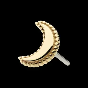 14Kt Yellow Gold Threadless Beaded Edge Crescent Moon Flatback Stud Earring