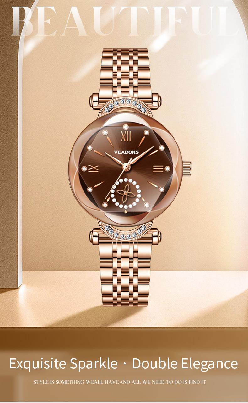 Luxury Watch  Women's Jewelry Watch Valentine’s Day Gift Elegant Diamond Cut Crystal Four Leaf Clover Pearl Elements Stainless Steel Case Waterproof Design for Daily Wear or Gifting ChristmasGift