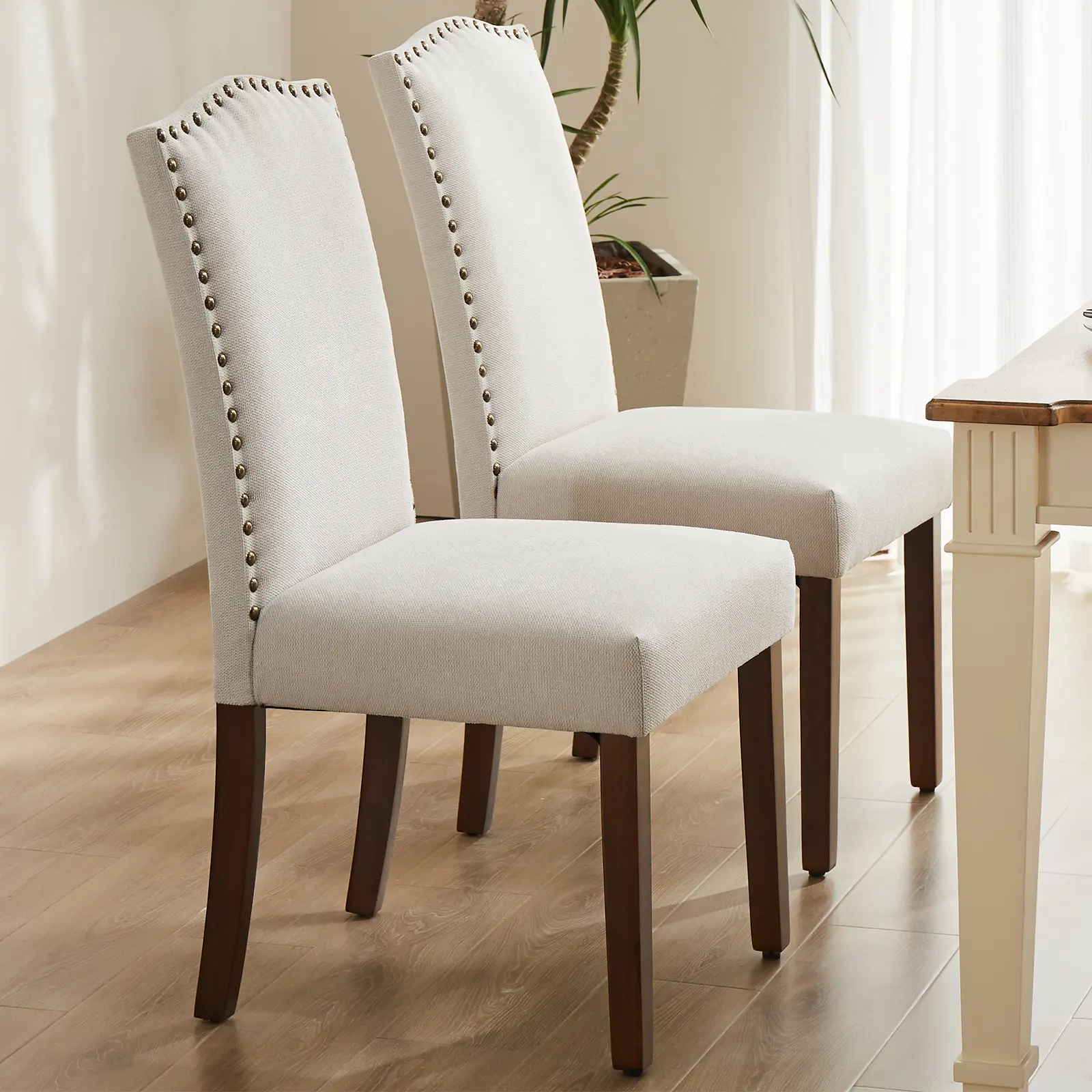 Sweet Furniture S - Dining Chairs, Kitchen Chairs, Modern Upholstered Fabric Dining Room Chair with Nailhead Back and Wood Legs,dorm essentials,home decor