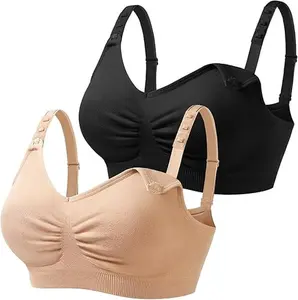 HOFISH 2 Pack Wire-Free Nursing Bra for Women - Triple Clips Space Lift Maternity Bra, Seamless Comfort for Breastfeeding