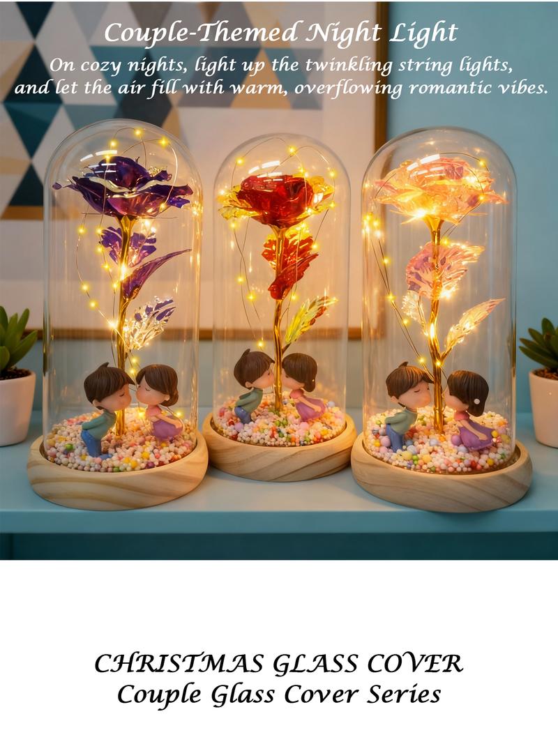 1PCS, Glass Dome Preserved Flowers (with Gift Box), Illuminating Eternal Romance, Battery-Powered (Batteries Not Included) Valentine's Day Confession / Mother's Day Appreciation / Girlfriend's Birthday / Wedding Bridal Gift, Anniversary Present.