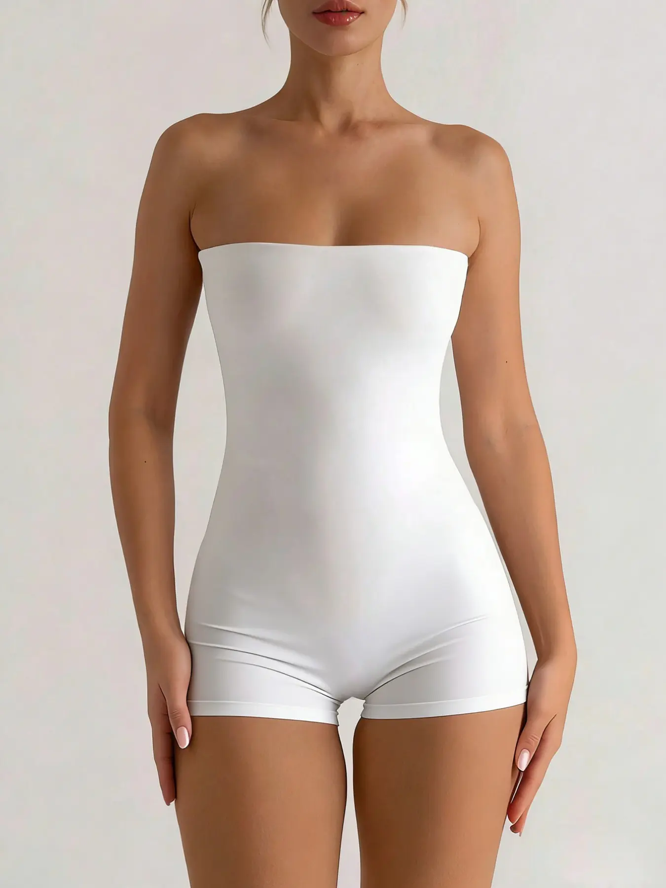 1 Piece Solid-Color Halter Romper Shorts Jumpsuits Rompers, Casual Slim-Fit Sleeveless Fitted Outfit, Women's Clothing, Comfortable, Stylish and Minimalist Womenswear