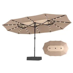 [2026 New] PHIVILLA 15ft Double Top Patio Umbrella with Base, Double-Sided Outdoor Market Extra Large Umbrella with Crank, Umbrella Base Included