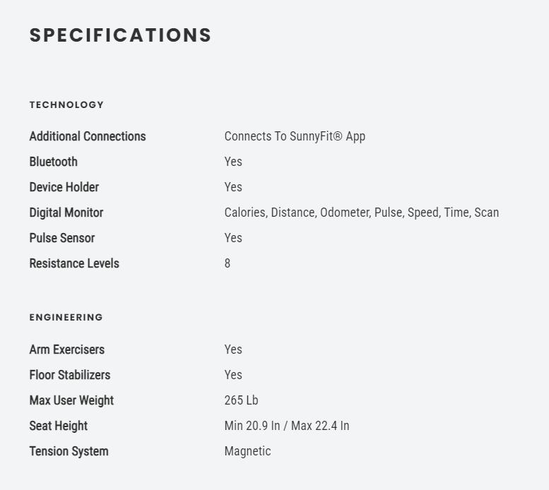 Sunny Health & Fitness Recumbent Exercise Bike with Arm Motion Handles, Home Gym Workout Fitness Cardio, Indoor Stationary Bicycle, Full-Body Motion, 8 Adjustable Magnetic Resistance Levels, Built-In Pulse Sensors & Performance Monitor, 265 lbs Capacity