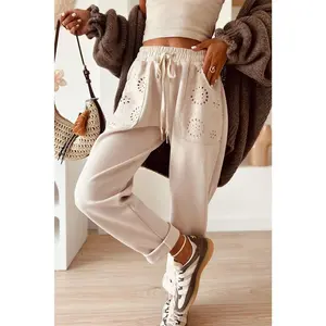 Jet Stream Embroidered Patched Pockets Drawstring Pants