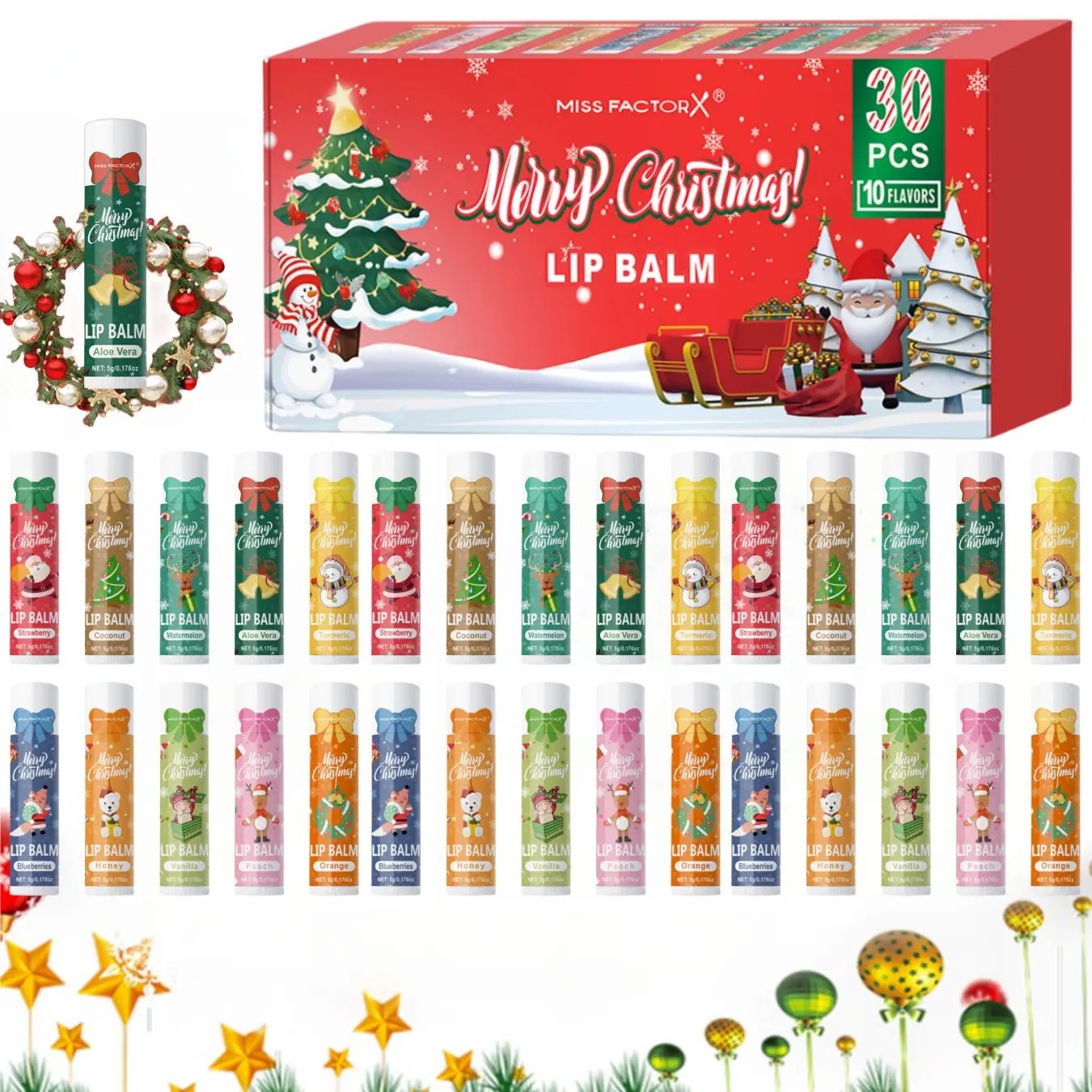 30pcs Lip Balm Stick Set, Lip Moisturizer, Lip Care Products, Moisturizing Lip Care, Moisturizing Deep Hydration, Christmas Gift for Women, Travel Size Lotion, Non-Toxic, Long-Lasting, 5 Pieces/box