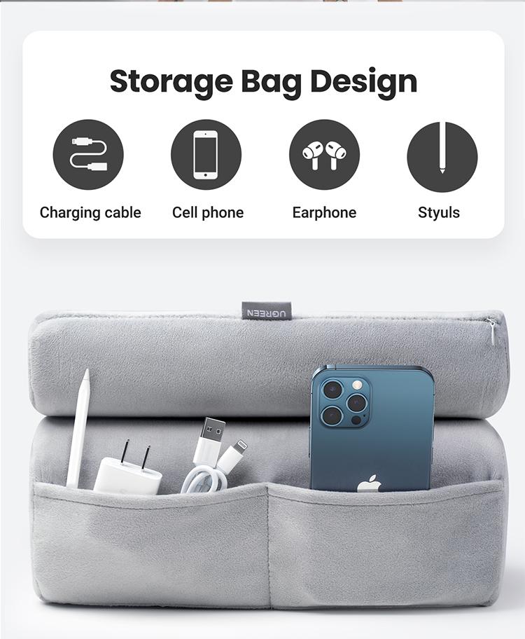 (Buy 1 Get 1 Free) UGREEN Tablet Pillow Stand for Lap Soft Holder Bed with 3 Viewing Angles Adjustable Home Office Accessories Compatible with iPad Pro 13 12 11 10.5 Air Mini 5 4 3 2 Phone 17 16 15 14 E-Reader Grey，TikTokShopHolidayHaul