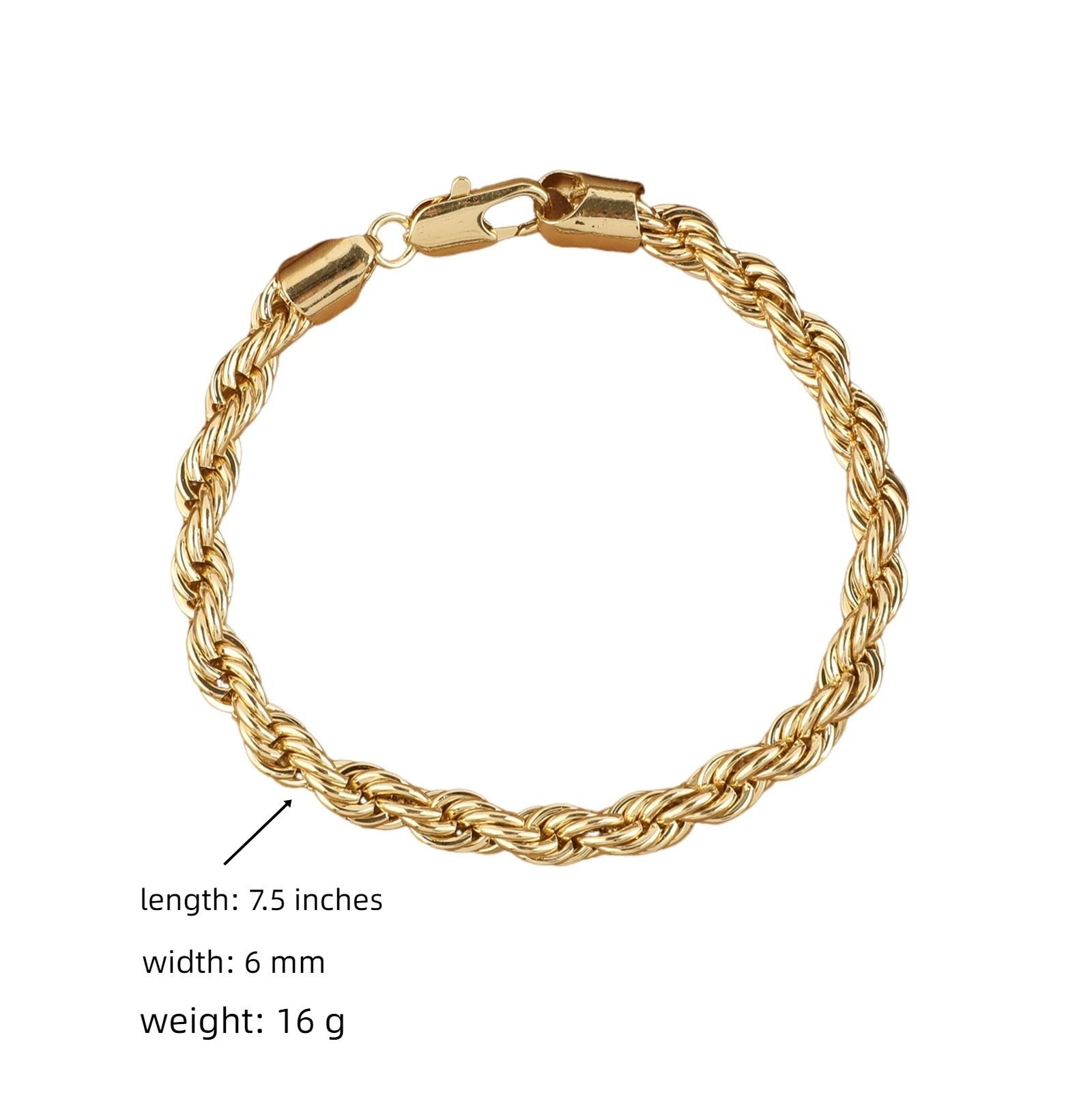 Gold Rope Chain Bracelet for Women Men, 6mm Twisted Link Jewelry