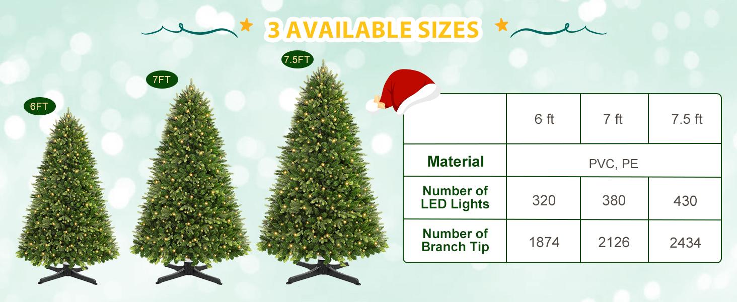 SHareconn 6/7.5/9 FT Artificial PE+PVC Fir Greet Foliage Prelit Blinking Christmas Tree with 12 Lighting Modes Warm White Lights & Rotating Stand, Holiday Xmas Decor