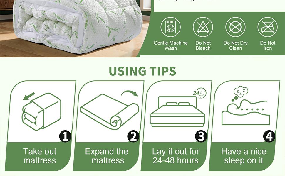 Sonoro Kate Cooling Bamboo Mattress Topper 8-21 Inch Fit for Back Pain & Pressure Relief Ultra Soft Breathable & Machine Washable