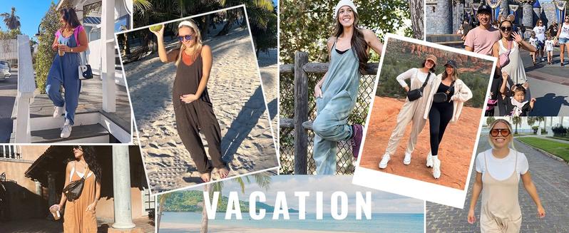 Molitree Women's Causal Jumpsuits V Neck Sleeveless Harem Overalls Stretchy Adjustable Strap Romper with Pockets