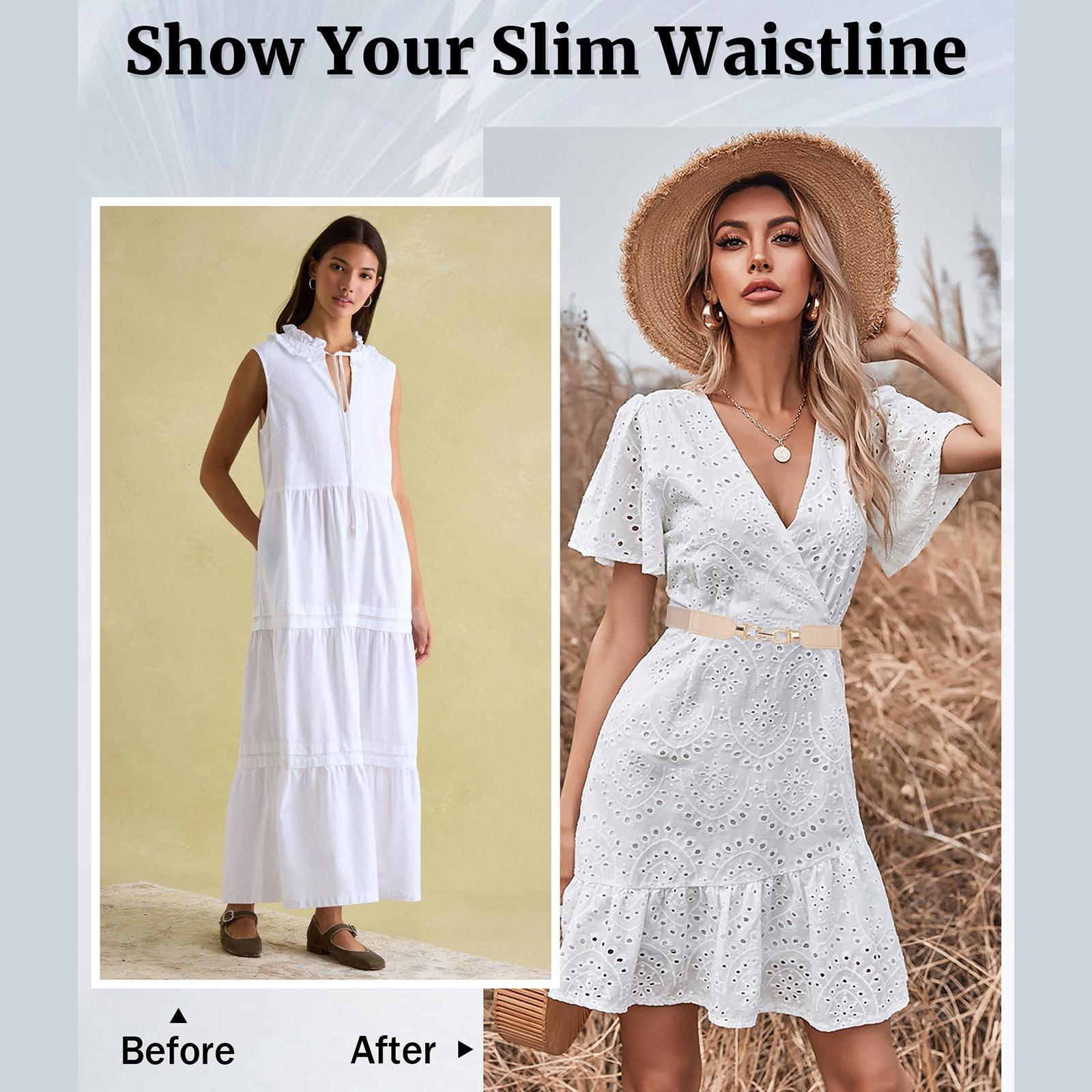 2/3Piece Suit Women's Belt Pack Skinny Stretch Belt Elastic Leather Waist Belt with Light Gold Buckle Ladies Thin Belt for Dress Jeans(70/80/90cm)