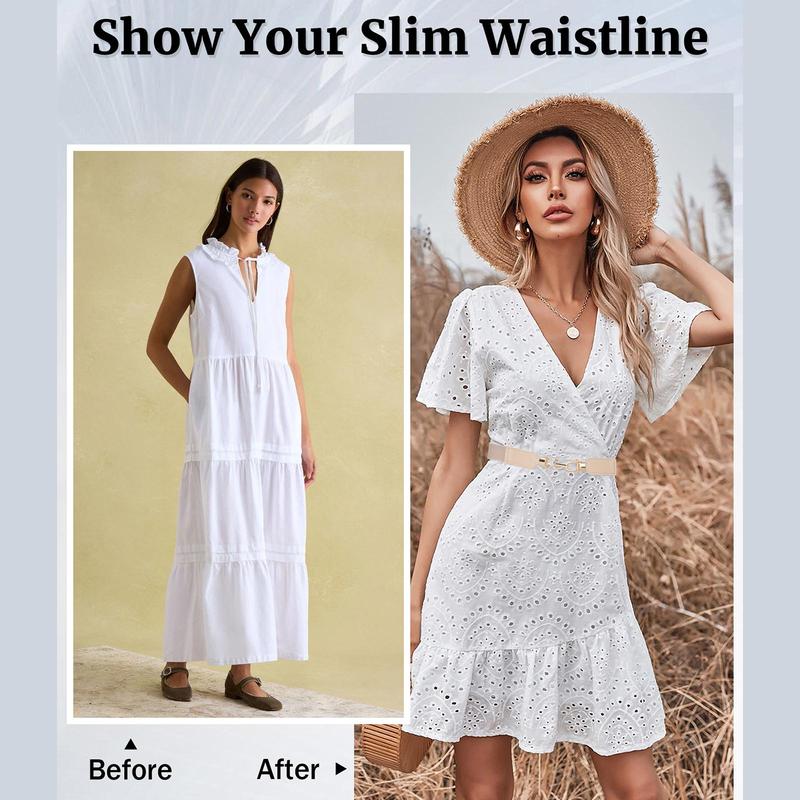 2/3Piece Suit Women's Belt Pack Skinny Stretch Belt Elastic Leather Waist Belt with Light Gold Buckle Ladies Thin Belt for Dress Jeans(70/80/90cm)