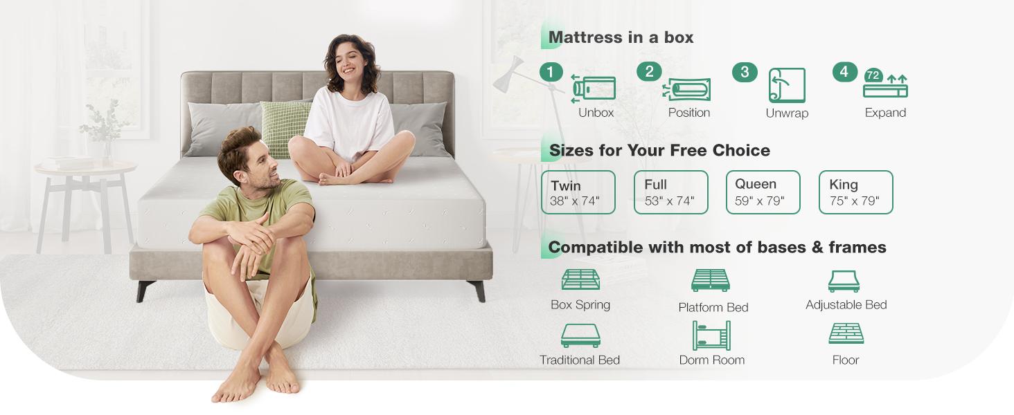 5/6/8/10/12/14 Inch Gel Memory Foam Mattress for Cool Night & Pressure Relief, Medium Plush Feel with Motion Isolating