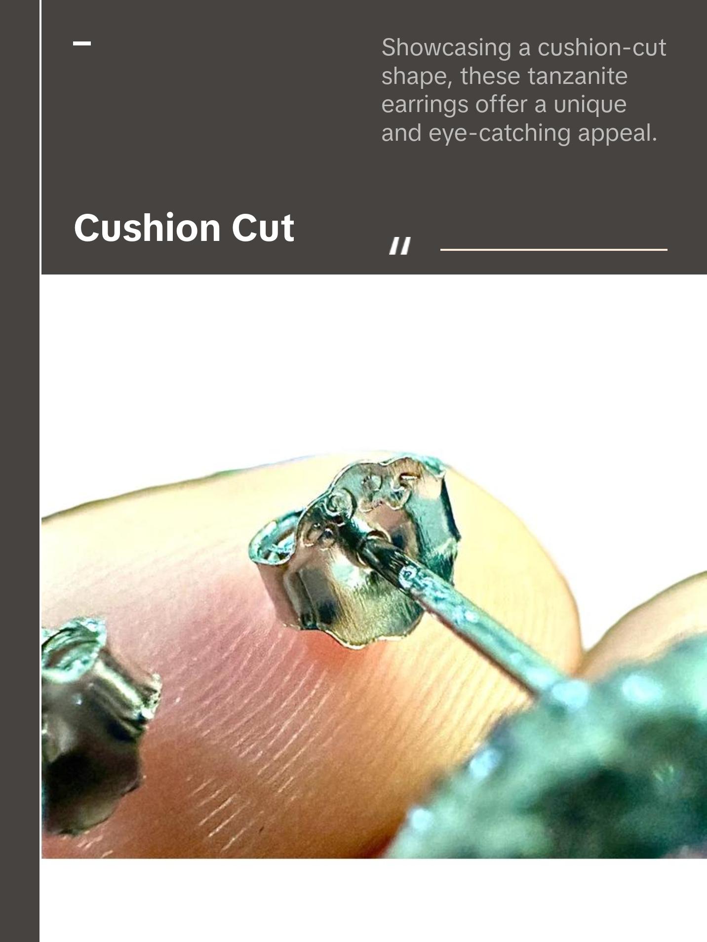 Cushion Cut Tanzanite and White Topaz Halo Studs 925 Sterling Silver Earrings