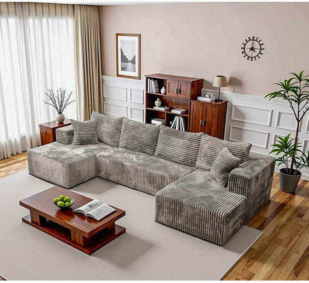 132'' U-shape Modular Corduroy Sofa Modern Living Room Comfortable No Assembly Needed Popular Boneless Sectional Couch Loveseat Couch Sleek boneless sectional couch bean bags furniture living room