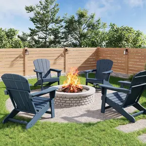 Modern HDPE Plastic Adirondack Chair Set of 4 - Oversize 380 LB Poly Lumber Weather Resistant Firepit Chair - Outdoor Patio Chairs with Wooden Textured for Deck, Pool, Porch