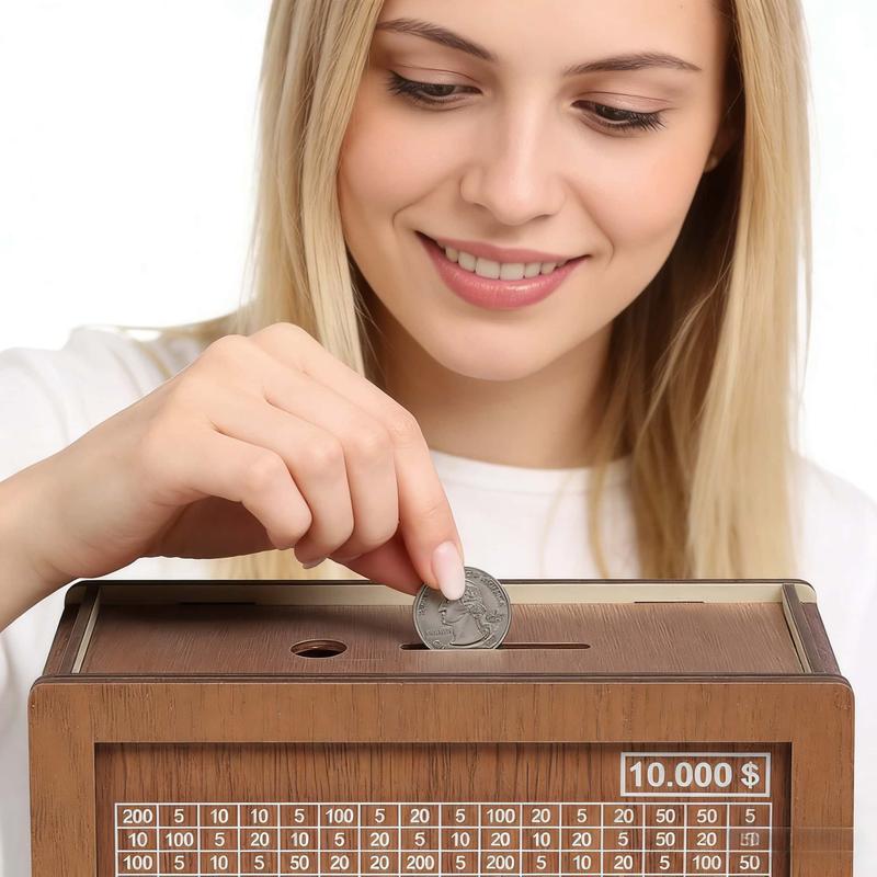 MONEYBOX Wooden - eco-friendly [biodegradable] box | Eco-friendly, sustainable design | Save up to $10,000 | stylish sturdy box | perfect for budgeting, financial planning and goal setting | perfect for teens, adults and families