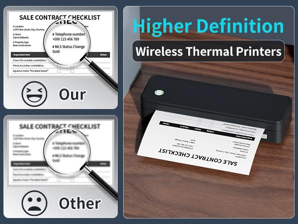 【JADENS】 Portable Thermal Printers,Wireless Bluetooth Smart Printer with 6 Roll Various Sizes Paper,Support US Letter for Business Office Home School