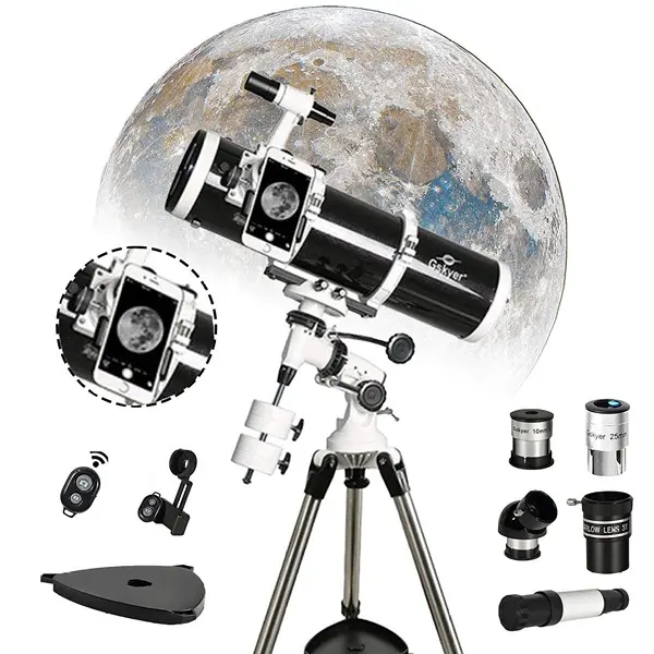 Gskyer Powerful Full-Size Telescope for Adults, 130mm Large Aperture Newtonian Reflector, 650mm Focal Length, Equatorial Mount with Slow Motion, Adjustable Stainless Steel Tripod, Toolless Set-Up, Durable Construction