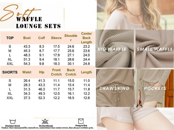EKOUAER Womens Waffle Knit  Sets Long Sleeve Top and Shorts Matching Lounge Set Loungewear Sweatsuit with Pockets