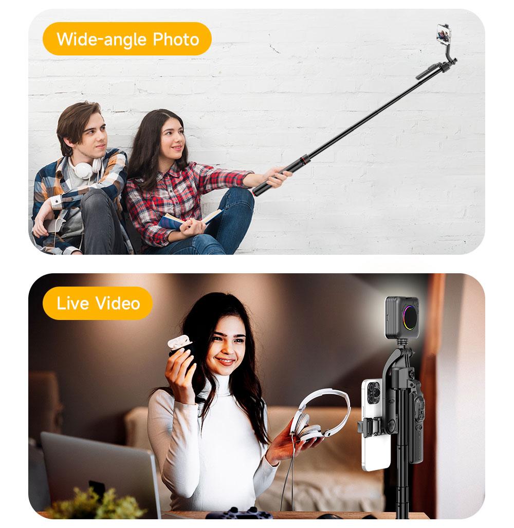 Auto Face Selfie Stick 360° Rotatable Tripod for iPhone One Click Pop Up Gesture Control Handheld Stabilizer Detachable Phone Holder Multifunctional Remote Control 68.9 inches Smartphone Camera Accessories