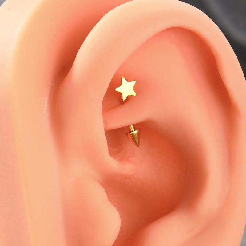 Oufer 16G Titanium Spike Star Rook Piercing Eyebrow Vertical Labret High Polish Piercing Ring