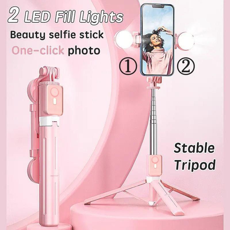 New 6 in 1 Selfie Stick With Filled Light, 67 "Phone Tripod & Wireless Remote Page Turner, Bluetooth Camera Video Recording Remote, Music Control, for iPhone, iPad, iOS, Android Compact Cellphone tripod