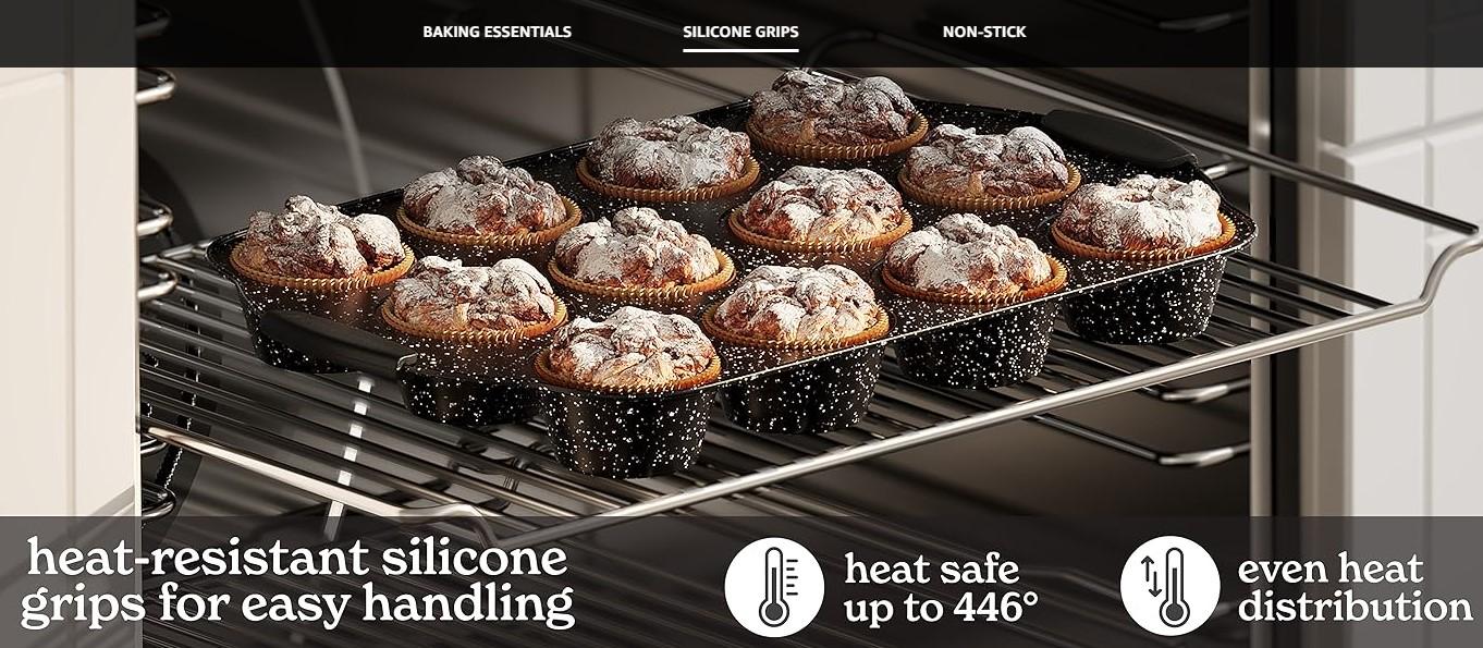 [Official] Country Kitchen 10 Pcs Nonstick Stackable Bakeware Set - Durable, Easy oven Baking pan Set, Black/Gray/Red/Navy/Cream/Sage Cake Pans