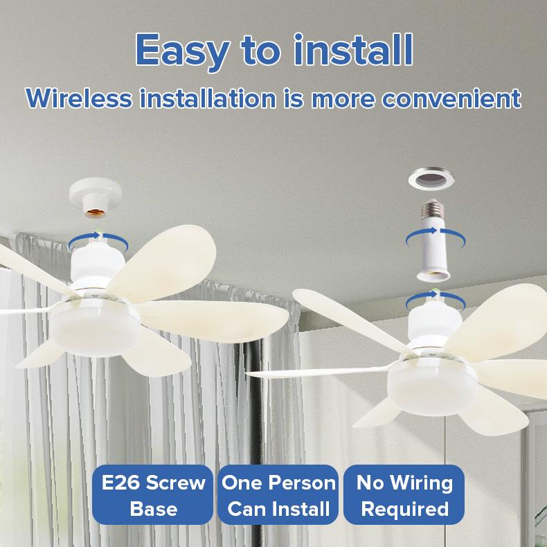 Remote-Controlled Dimmable Ceiling Fan Light | 3-in-1 LED Light socket Fan | No Tools Needed – Perfect for Dorms & Bathrooms