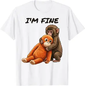 Sad Monkey Punch Meme with an Orange Toy I'm Fine T-Shirt