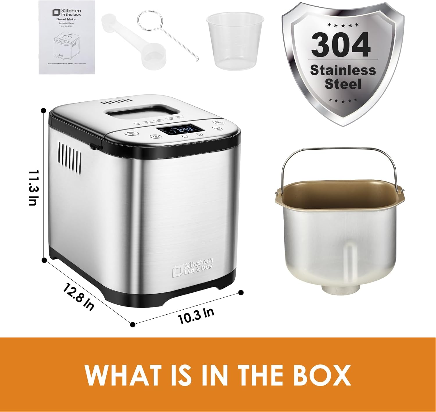 Automatic Bread Maker, 2LB 1.5LB 1LB Bread Maker Machine with  with Gluten-Free Setting, 15-in-1 Stainless Steel Bread Maker with Recipes