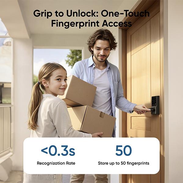 eufy Smart Lock C33, Keyless Fingerprint Door Lock with Handle, Integrated Wi-Fi, Remote Control via App, Biometric Entry Knob, Auto-Locking, IP53 Waterproof (2025 New Version)